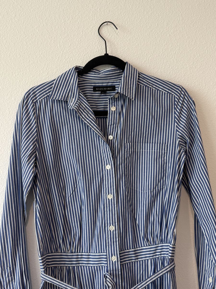 Saks Fifth Avenue Blue & White Striped Off-Shoulder Romper