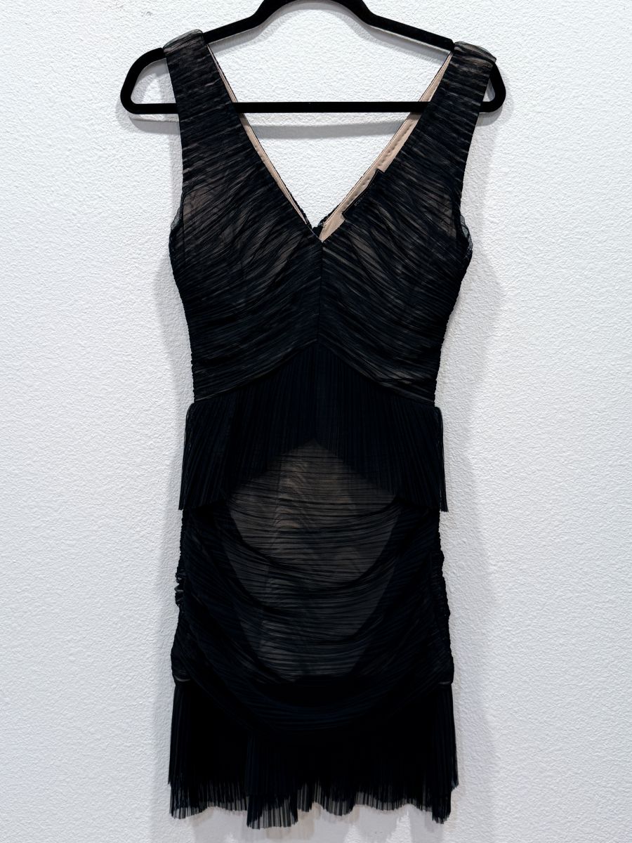 A brand new BCBGMAXAZRIA Petite Black Pleated Mesh Cutout Dress (NWT)