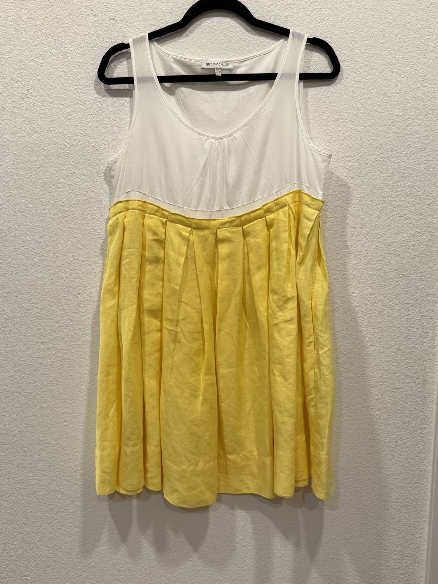 See by Chloé White & Yellow Sleeveless A-Line Dress
