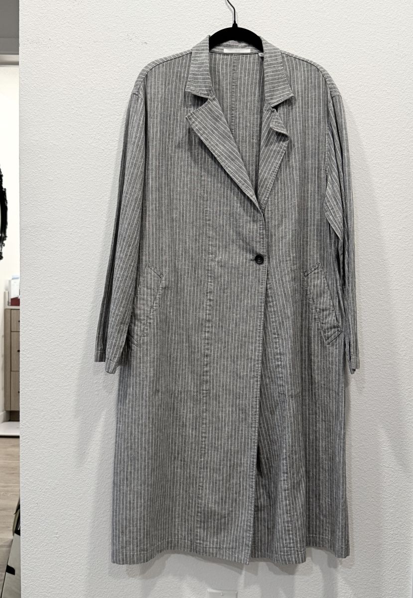 Uniqlo Size M Grey Pinstripe Long Coat