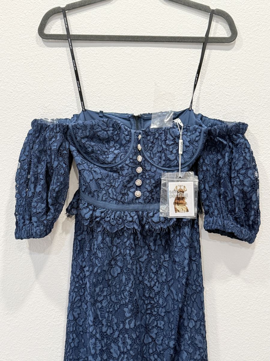 A brand new Self-Portrait Petrol Blue Corded Lace Midi Dress