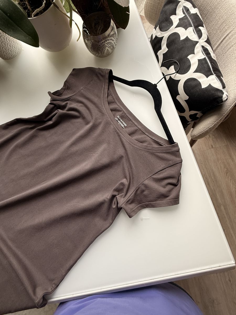 Eileen Fisher Brown Short Sleeve A-Line Jersey Dress – Size S/P