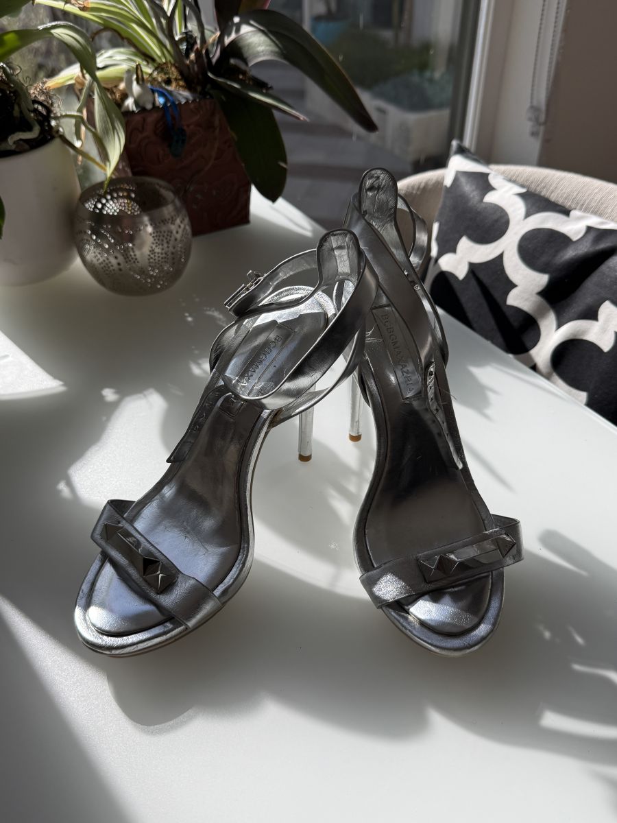 BCBGMAXAZRIA Silver Studded High Heel Sandals