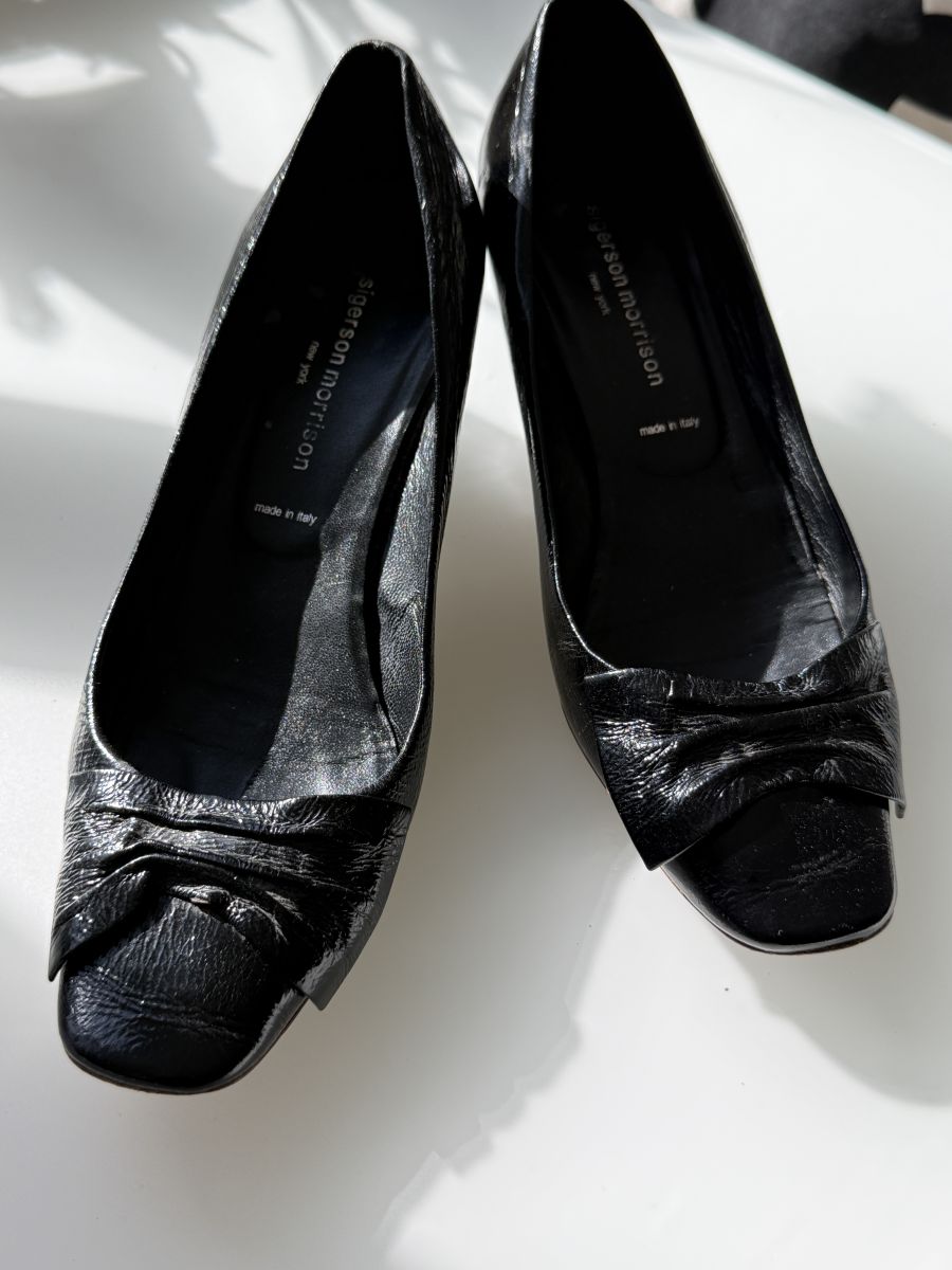 Sigerson Morrison Black Leather Square-Toe Block Heel Pumps – 7.5 B