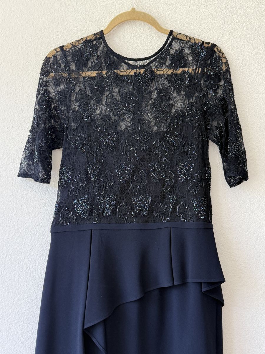 Navy Lace & Sequin Cocktail Dress – Elegant Evening