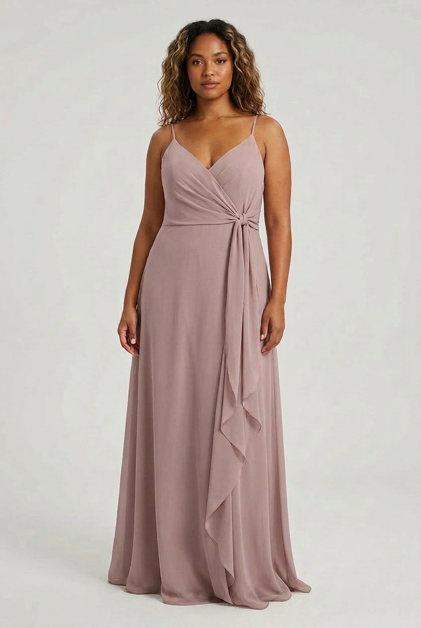 Jenny Yoo Blush Pink Chiffon Gown with Front Tie Detail